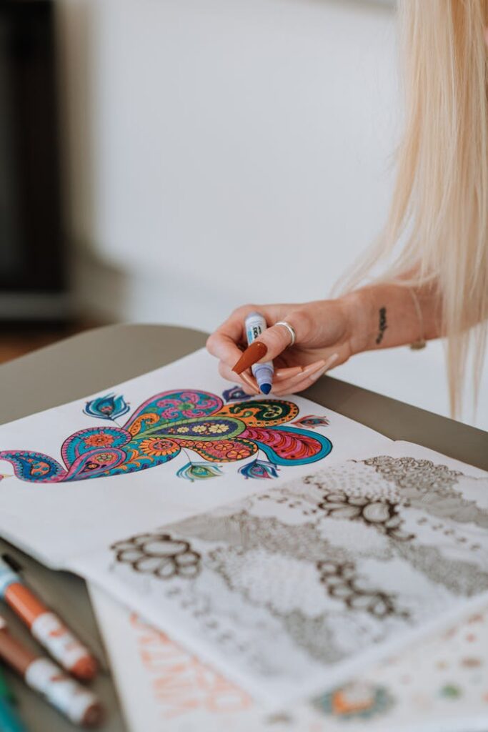 Woman Coloring with Markers 