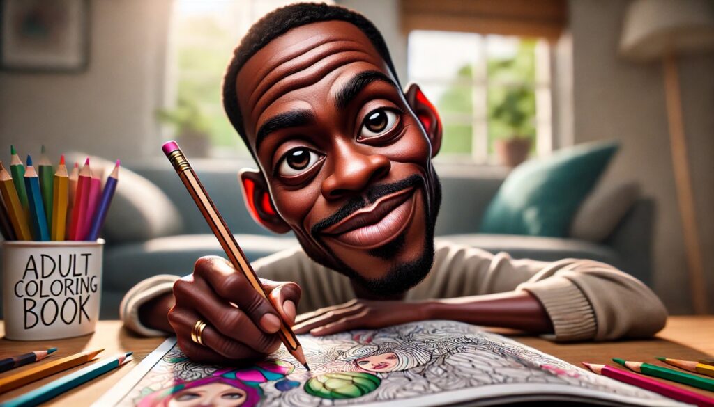 Adult Coloring Books - Black man coloring in a coloring book