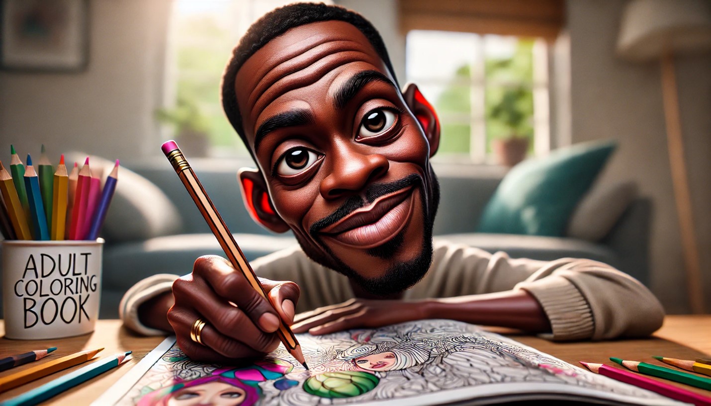 Black man coloring in a coloring book